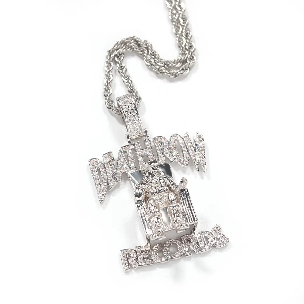 Death Row Zircon Pendant Gold Chain Necklace 316L Steel Copper AAA Zircon - Image 2