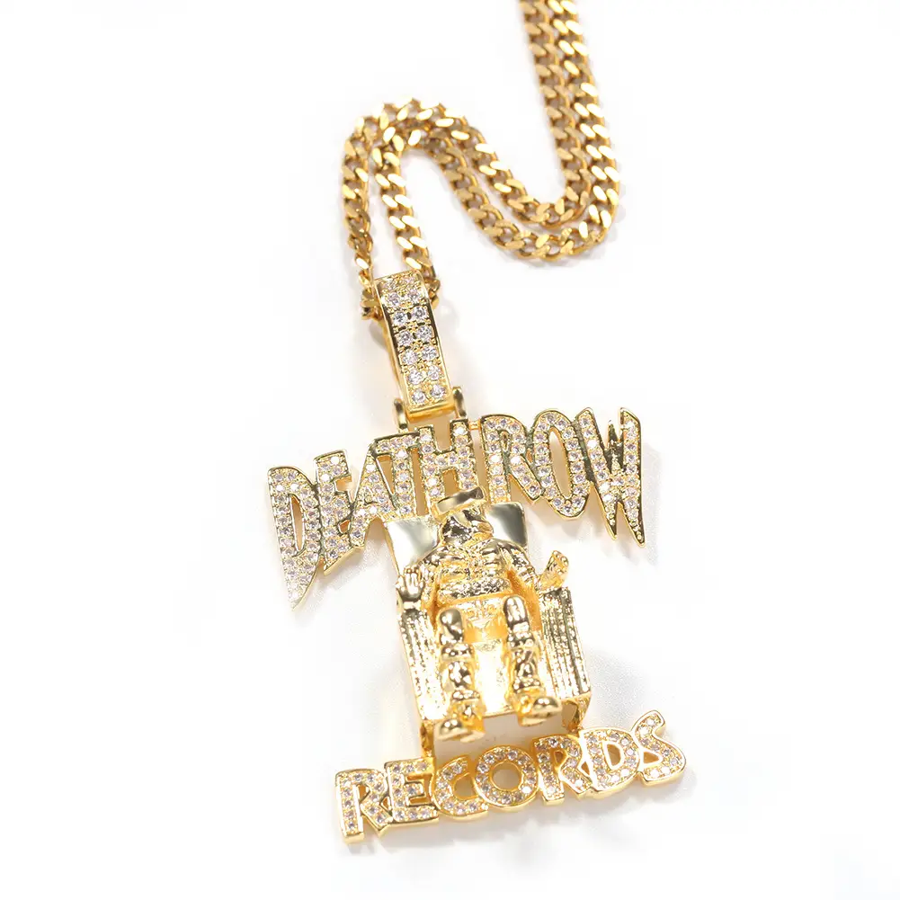 Death Row Zircon Pendant Gold Chain Necklace 316L Steel Copper AAA Zircon - Image 3