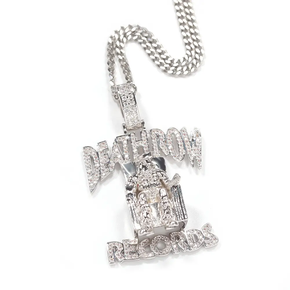 Death Row Zircon Pendant Gold Chain Necklace 316L Steel Copper AAA Zircon - Image 4