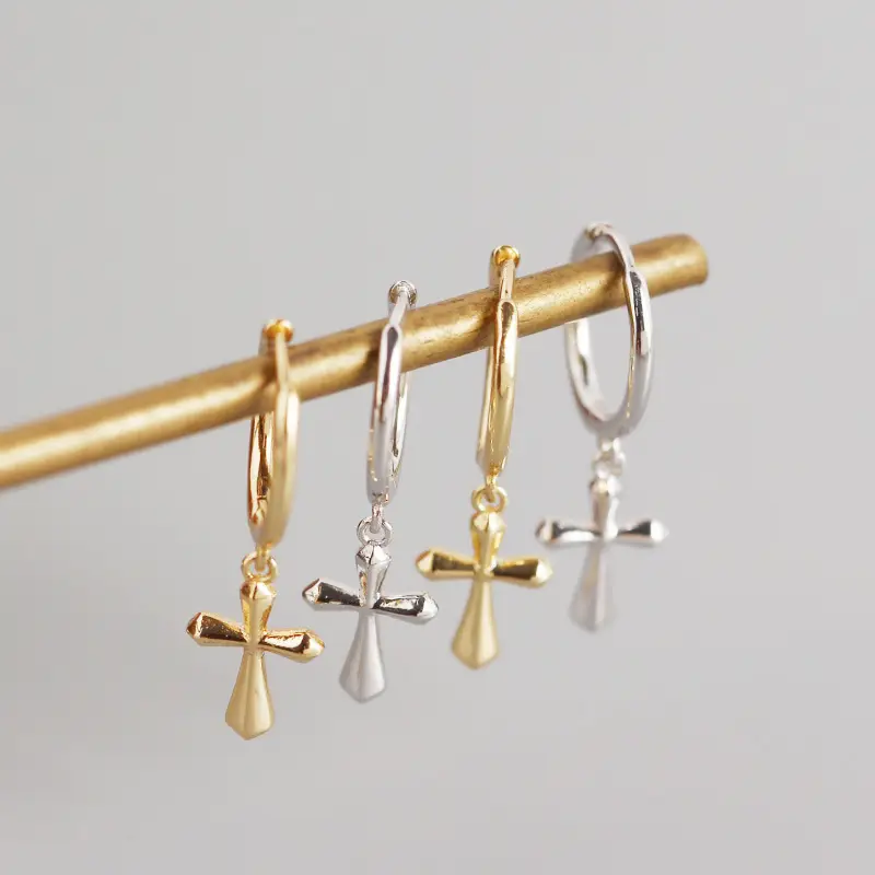 French Style Cross Ear Studs S925 Sterling Silver