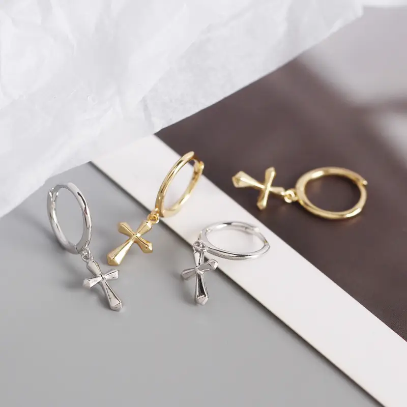 French Style Cross Ear Studs S925 Sterling Silver