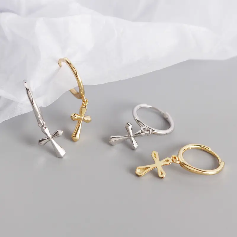 French Style Cross Ear Studs S925 Sterling Silver