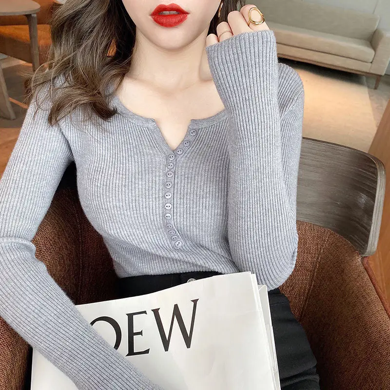 V Neck Knitwear Women 2025 Spring Fall Slim Fit Shirt - Image 12