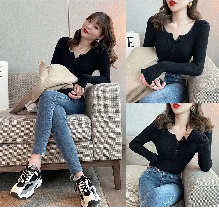 V Neck Knitwear Women 2025 Spring Fall Slim Fit Shirt — feature 13