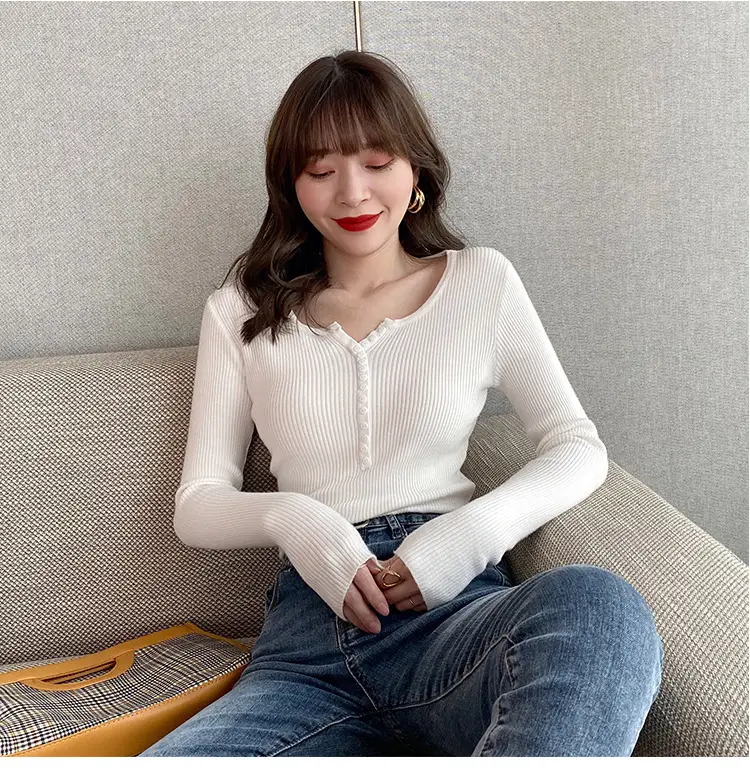 V Neck Knitwear Women 2025 Spring Fall Slim Fit Shirt — feature 15