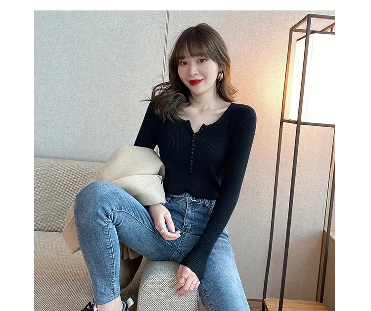V Neck Knitwear Women 2025 Spring Fall Slim Fit Shirt — feature 29