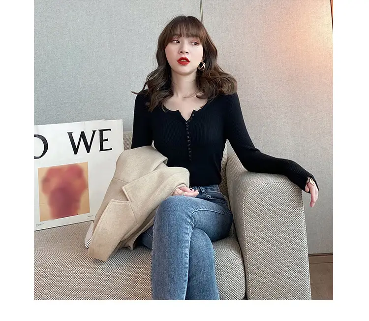V Neck Knitwear Women 2025 Spring Fall Slim Fit Shirt — feature 30