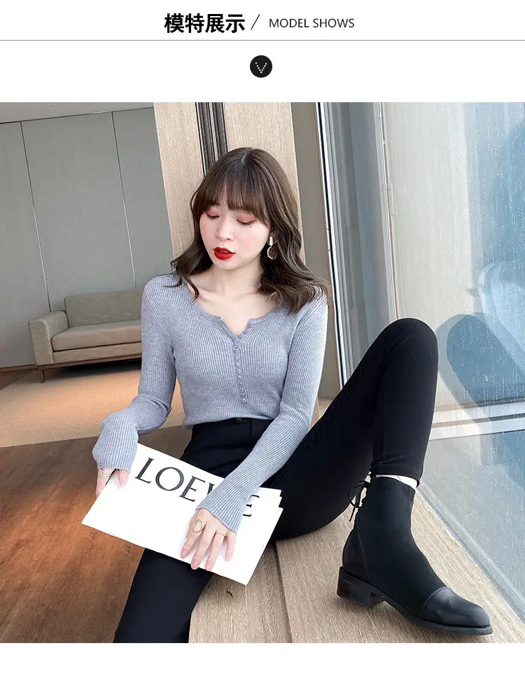 V Neck Knitwear Women 2025 Spring Fall Slim Fit Shirt — feature 7