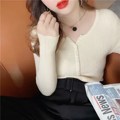 V Neck Knitwear Women 2025 Spring Fall Slim Fit Shirt - Image 10