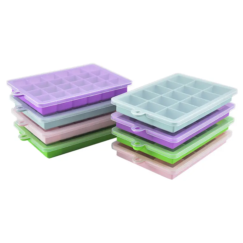 Pink Silicone Ice Tray with Lid 15x24 Grid - Image 6