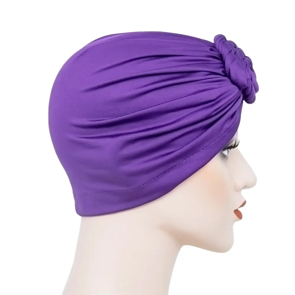 Purple Silk Flower Hat for Women Muslim Milk Silk Turban