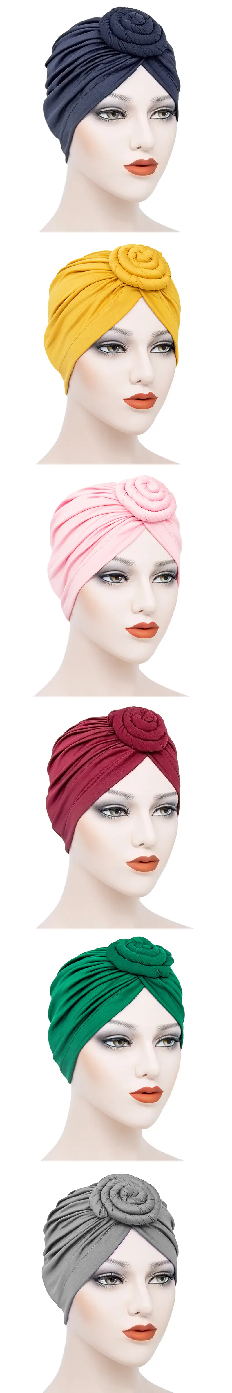 Purple Silk Flower Hat for Women Muslim Milk Silk Turban — feature 4