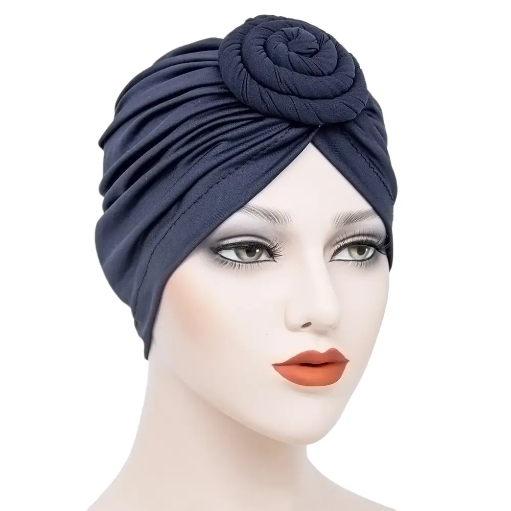 Purple Silk Flower Hat for Women Muslim Milk Silk Turban