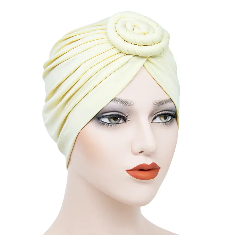 Purple Silk Flower Hat for Women Muslim Milk Silk Turban