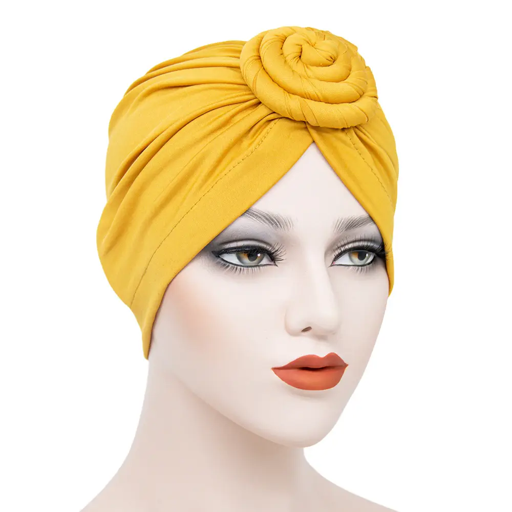 Purple Silk Flower Hat for Women Muslim Milk Silk Turban