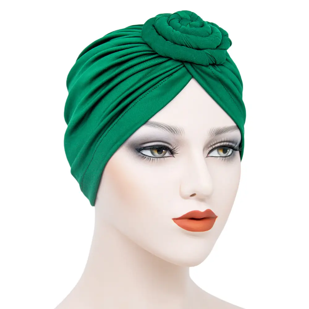 Purple Silk Flower Hat for Women Muslim Milk Silk Turban