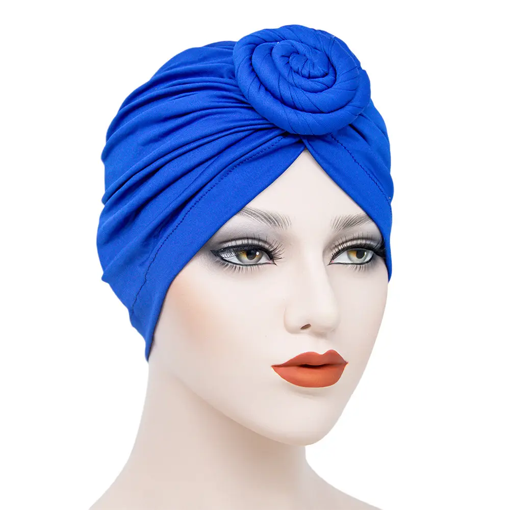 Purple Silk Flower Hat for Women Muslim Milk Silk Turban