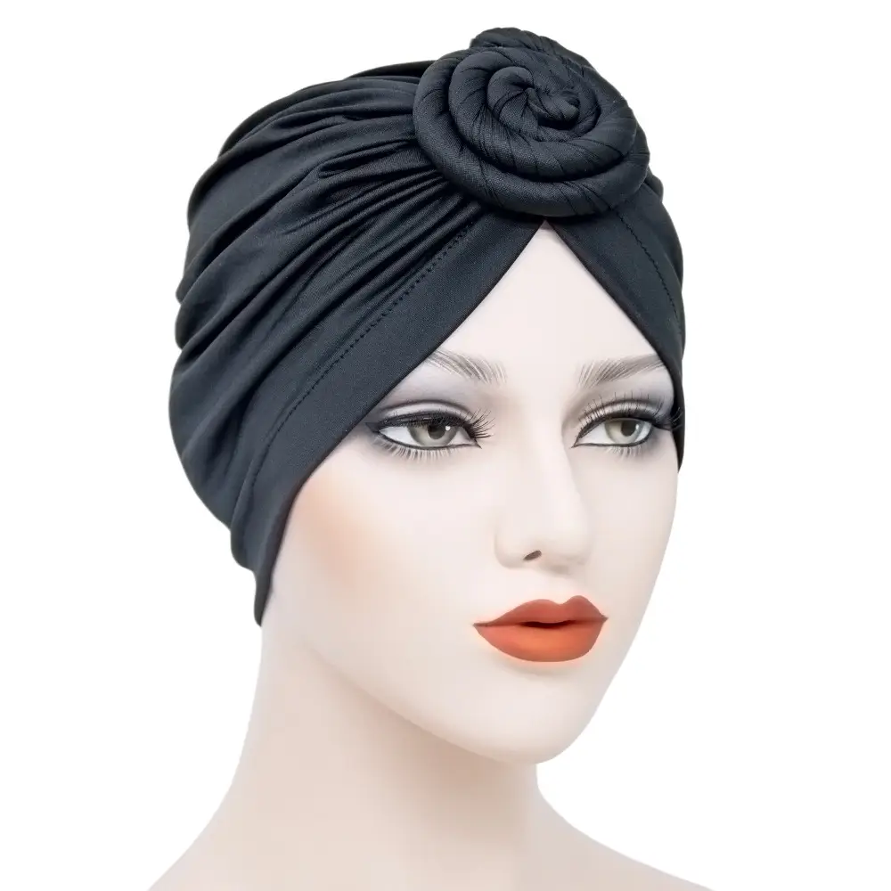 Purple Silk Flower Hat for Women Muslim Milk Silk Turban
