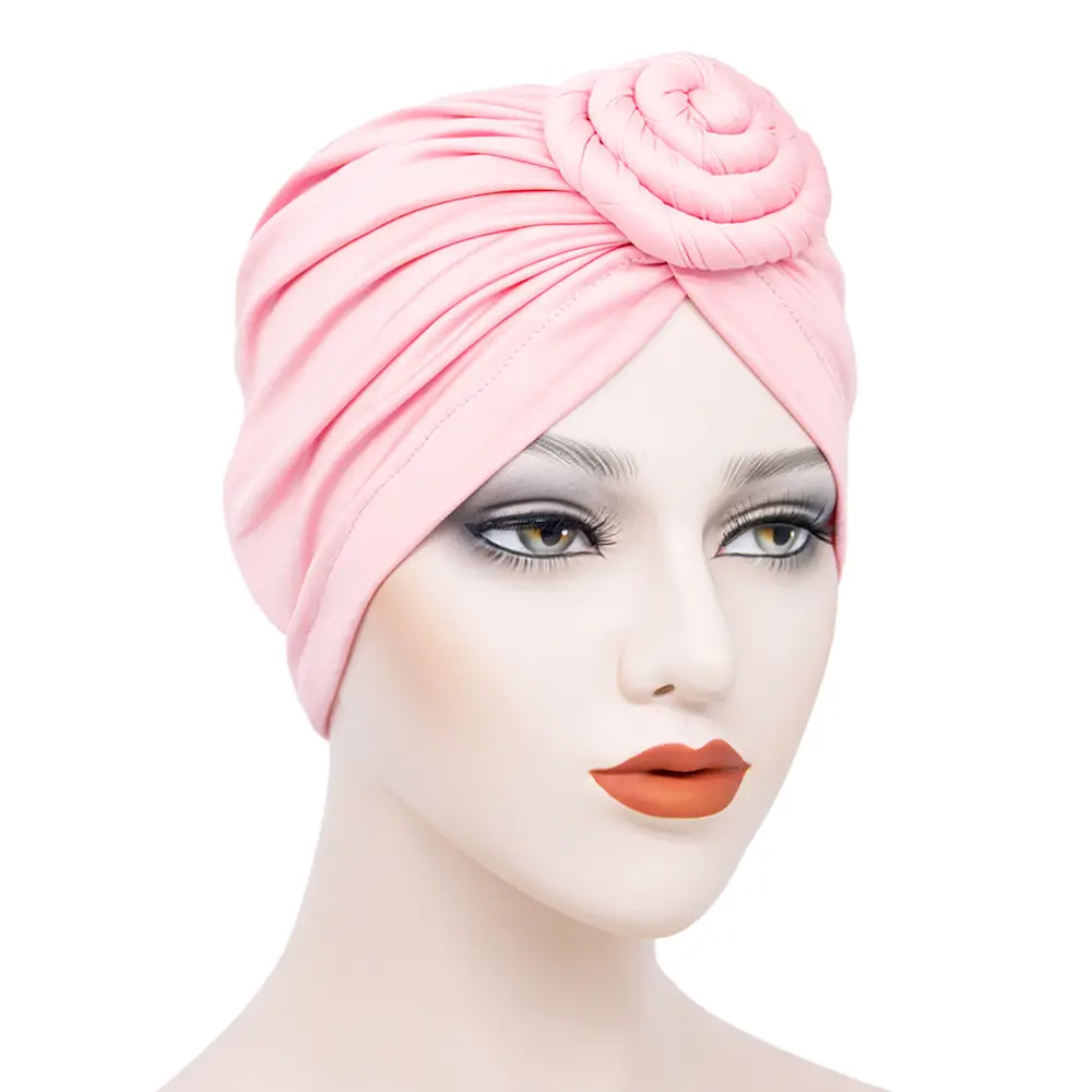 Purple Silk Flower Hat for Women Muslim Milk Silk Turban