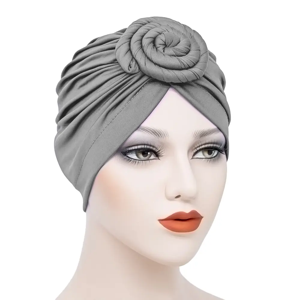 Purple Silk Flower Hat for Women Muslim Milk Silk Turban