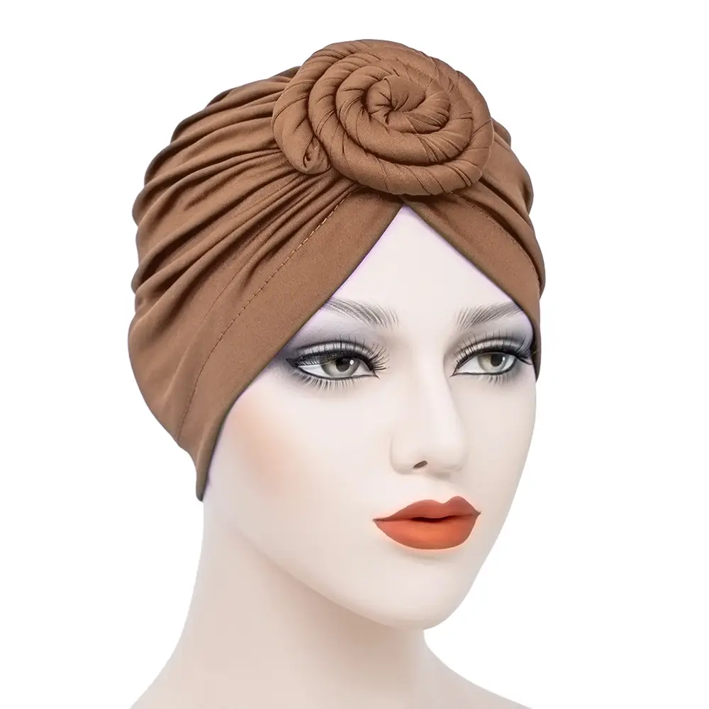 Purple Silk Flower Hat for Women Muslim Milk Silk Turban
