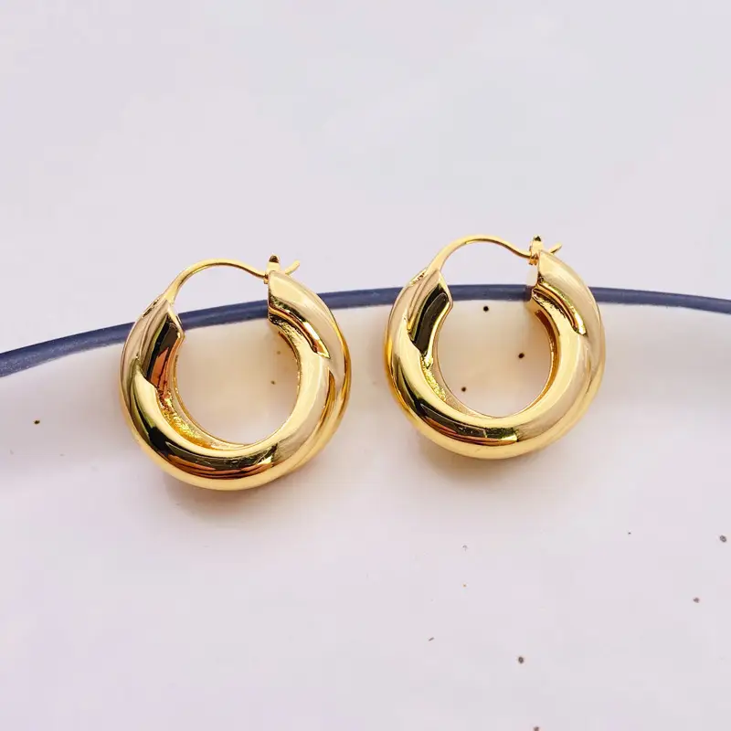 18K Gold Cross Loop Hoop Earrings for Women - Image 2