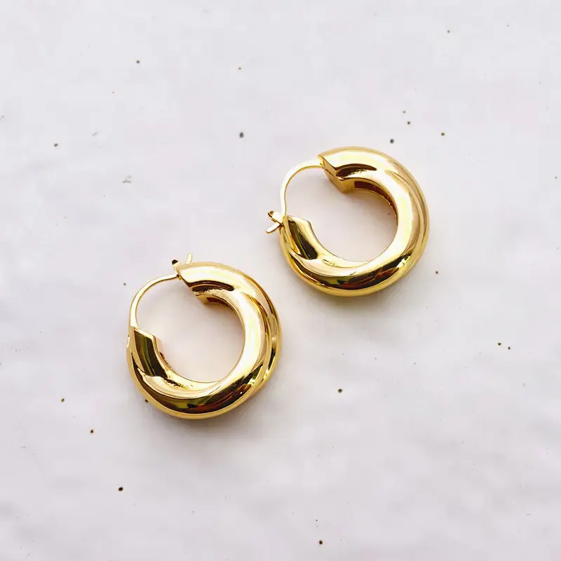 18K Gold Cross Loop Hoop Earrings for Women - Image 3