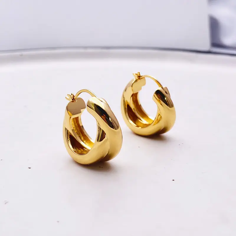 18K Gold Cross Loop Hoop Earrings for Women - Image 4