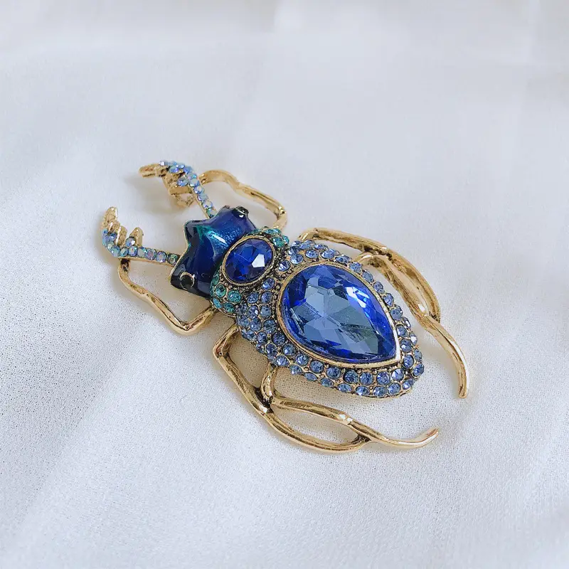 Blue Crystal Bug Brooch for Women - Image 3