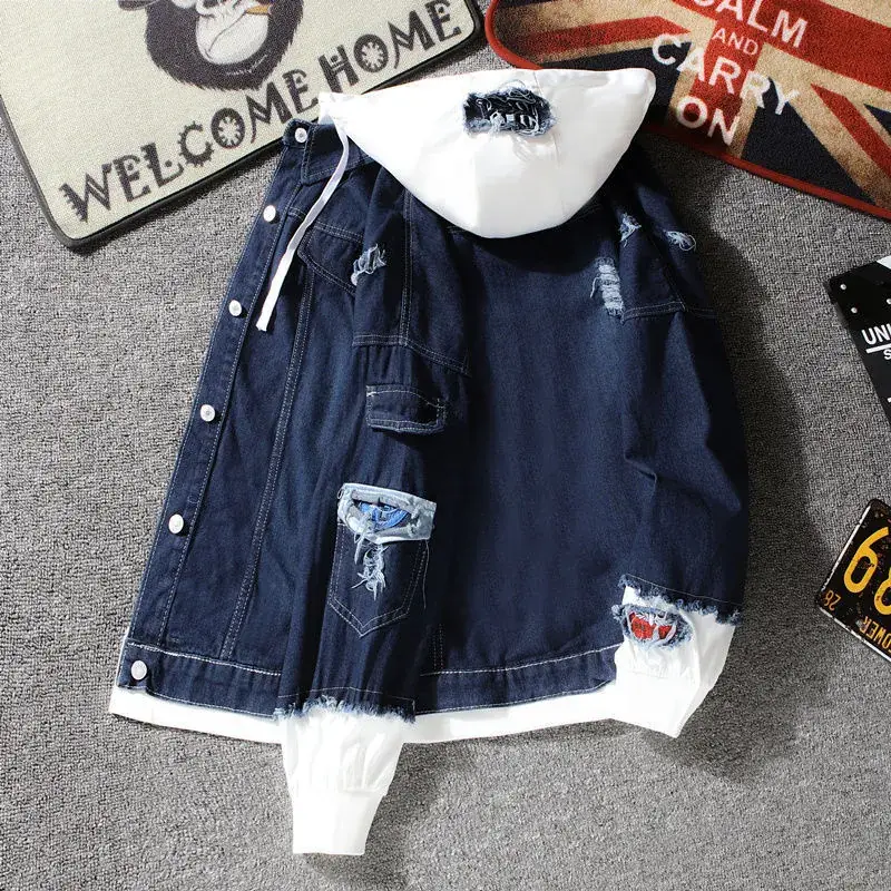 Men Korean Style Hooded Denim Jacket Slim Fit Winter - Image 6