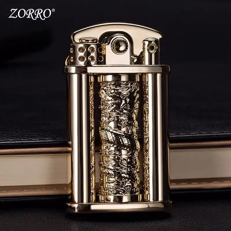 Zorro Carved Dragon Lighter with Gold Finish - Image 8