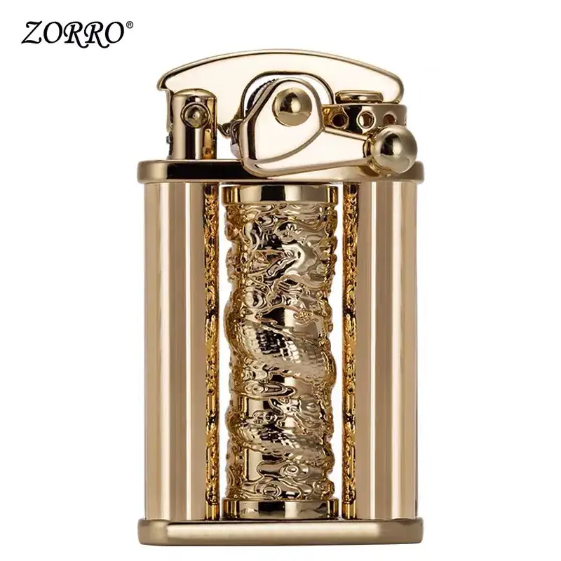 Zorro Carved Dragon Lighter with Gold Finish - Image 10