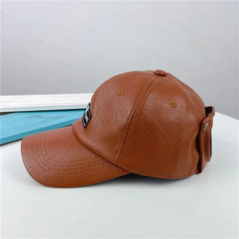 Men's Brown PU Leather Baseball Cap Korean Style - Image 5