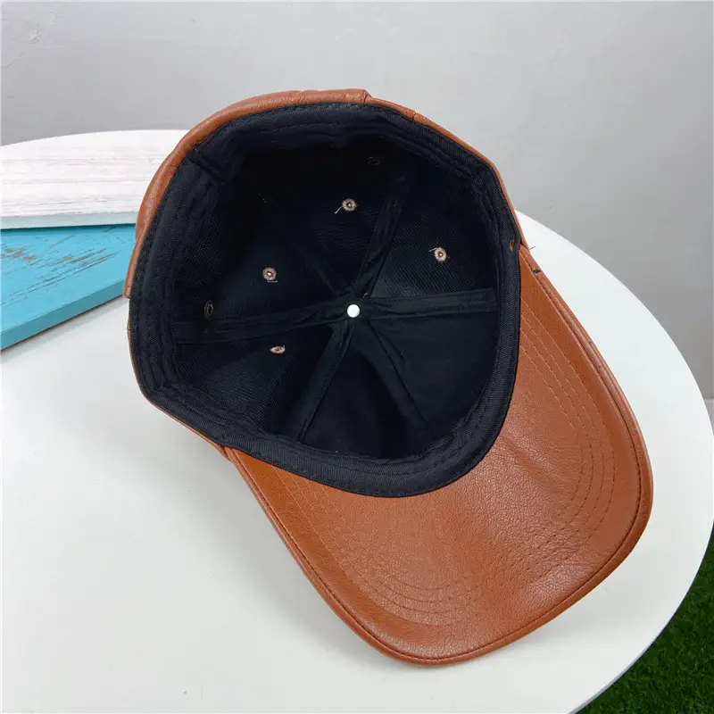 Men's Brown PU Leather Baseball Cap Korean Style - Image 7