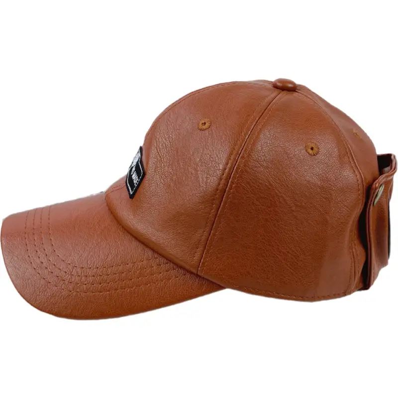 Men's Brown PU Leather Baseball Cap Korean Style - Image 8