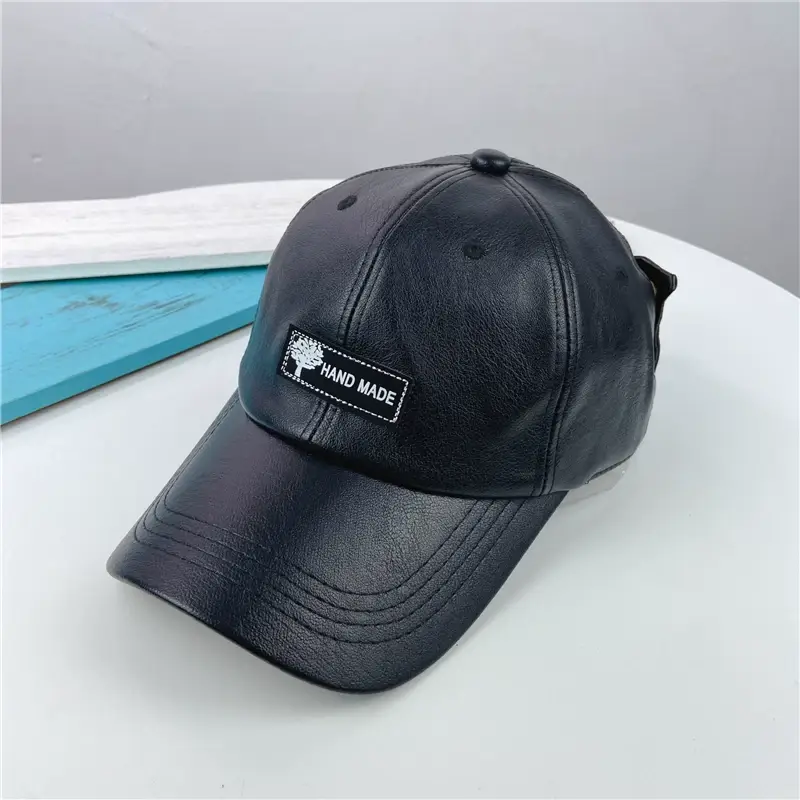 Men's Brown PU Leather Baseball Cap Korean Style — feature 17