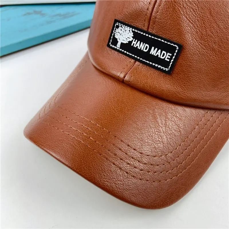 Men's Brown PU Leather Baseball Cap Korean Style — feature 28