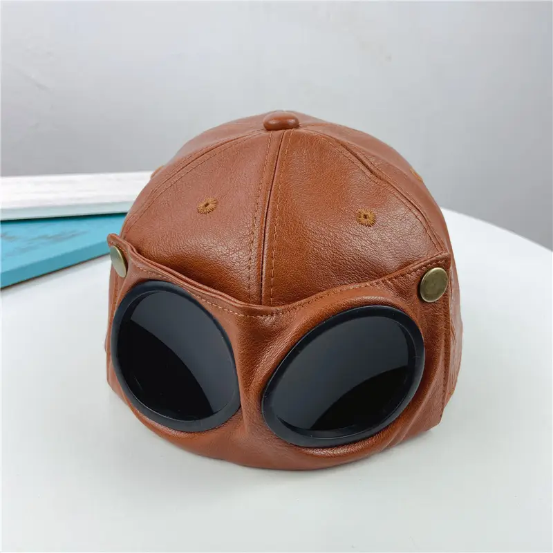 Men's Brown PU Leather Baseball Cap Korean Style - Image 2