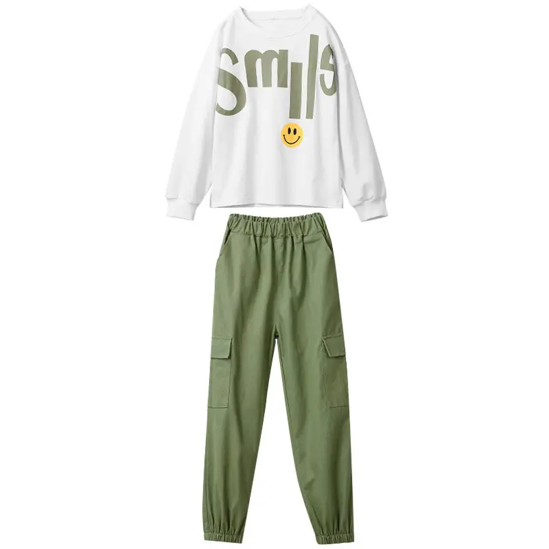 Girls Suits Autumn 2024 Kids Sports Style Green White - Image 6