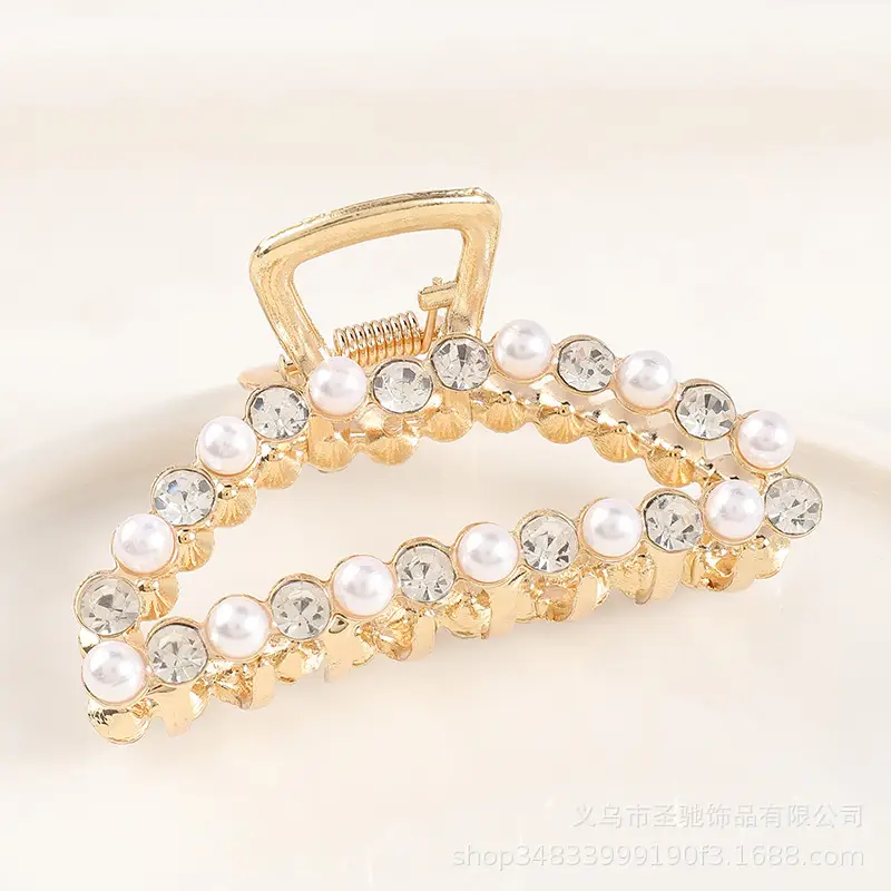 Gold Rhinestone Pearl Hairpin Clip 40cm Large - Image 10
