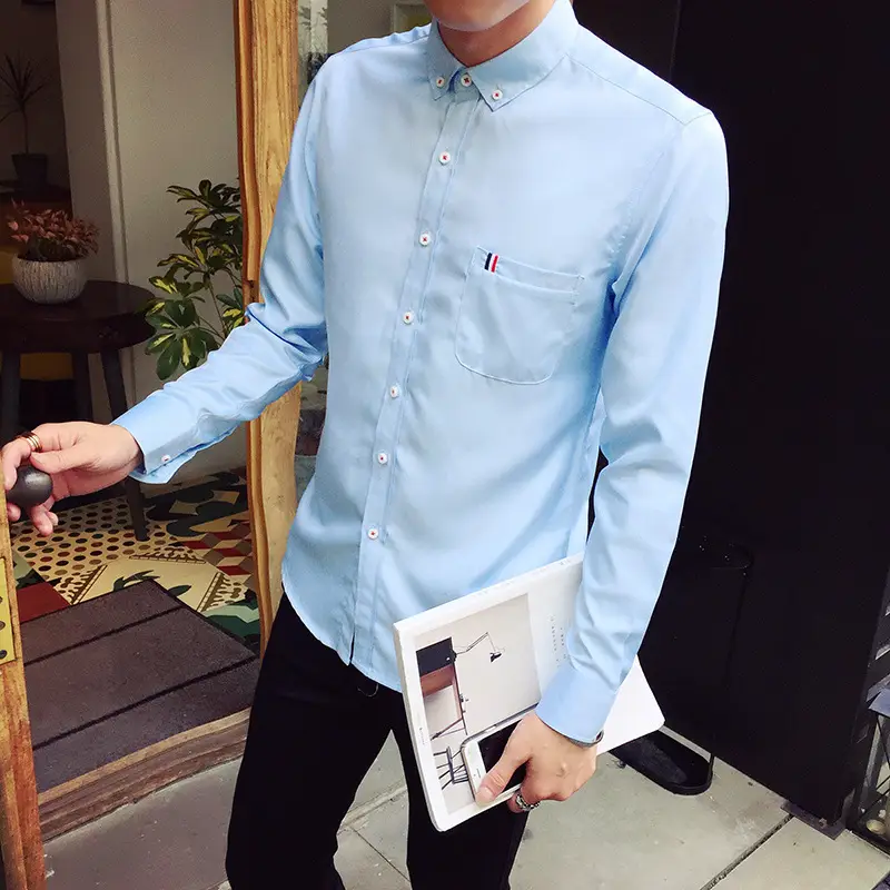 Men's White Slim Fit Long Sleeve Korean Style Shirt