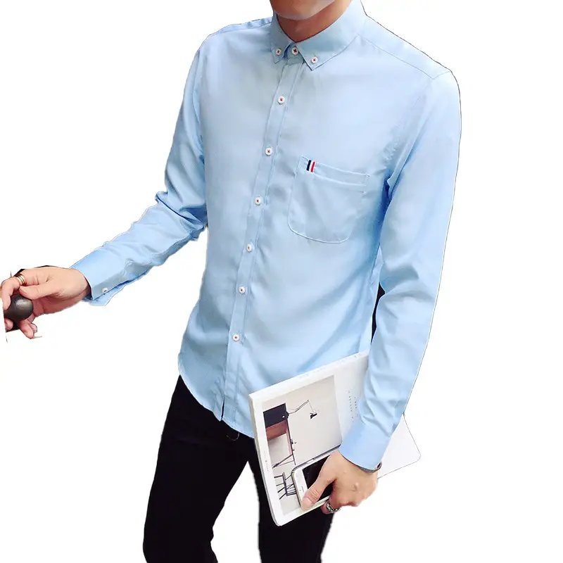 Men's White Slim Fit Long Sleeve Korean Style Shirt