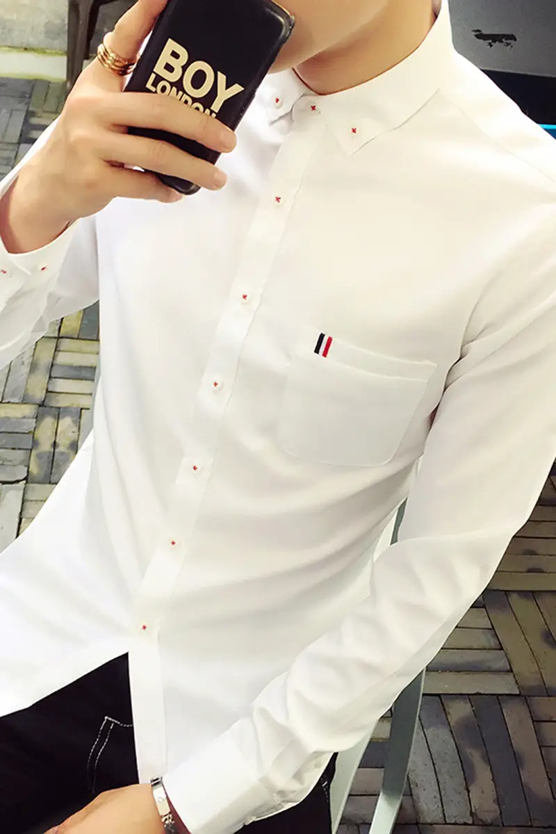 Men's White Slim Fit Long Sleeve Korean Style Shirt