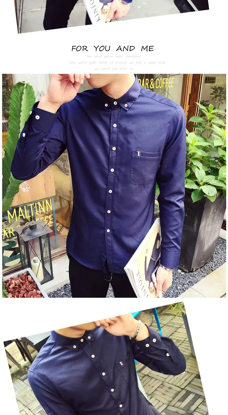 Men's White Slim Fit Long Sleeve Korean Style Shirt — feature 10