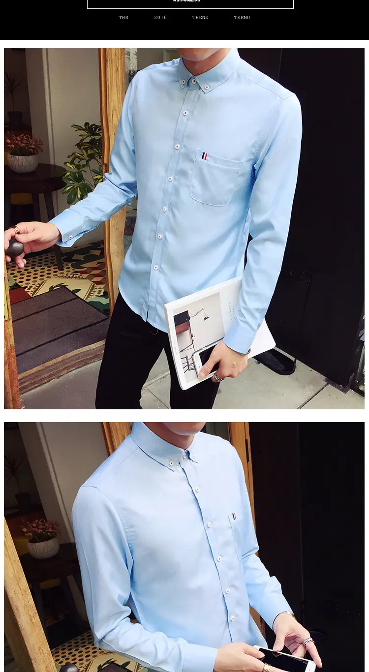 Men's White Slim Fit Long Sleeve Korean Style Shirt — feature 11