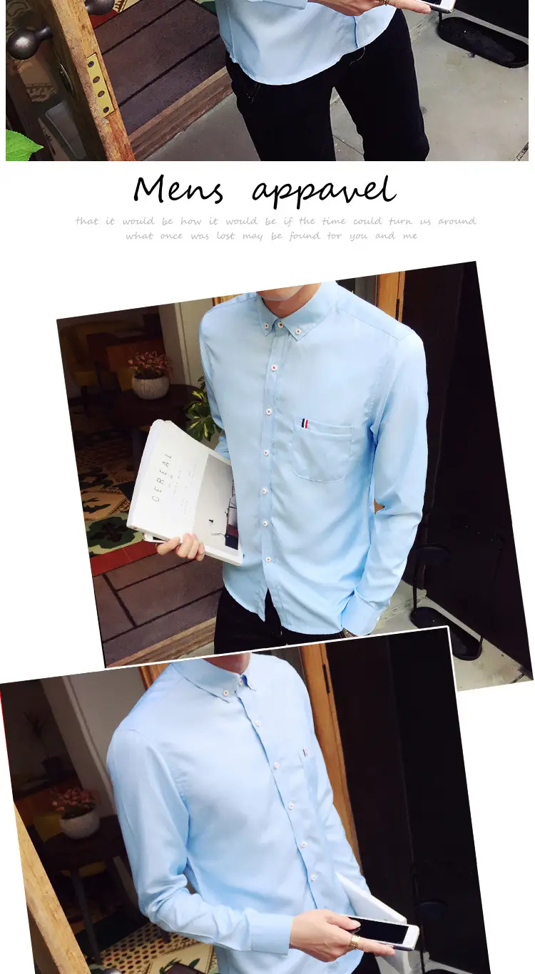 Men's White Slim Fit Long Sleeve Korean Style Shirt — feature 12