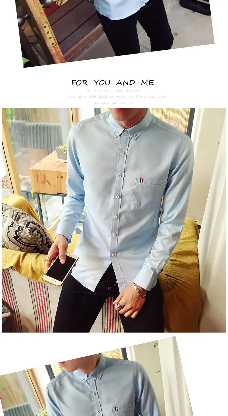 Men's White Slim Fit Long Sleeve Korean Style Shirt — feature 13