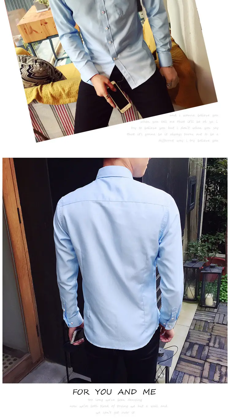Men's White Slim Fit Long Sleeve Korean Style Shirt — feature 14