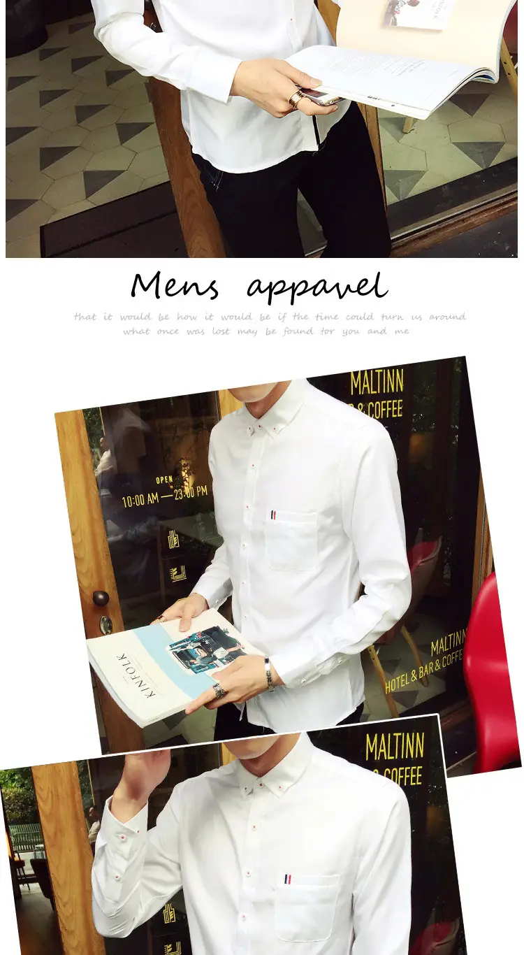 Men's White Slim Fit Long Sleeve Korean Style Shirt — feature 3