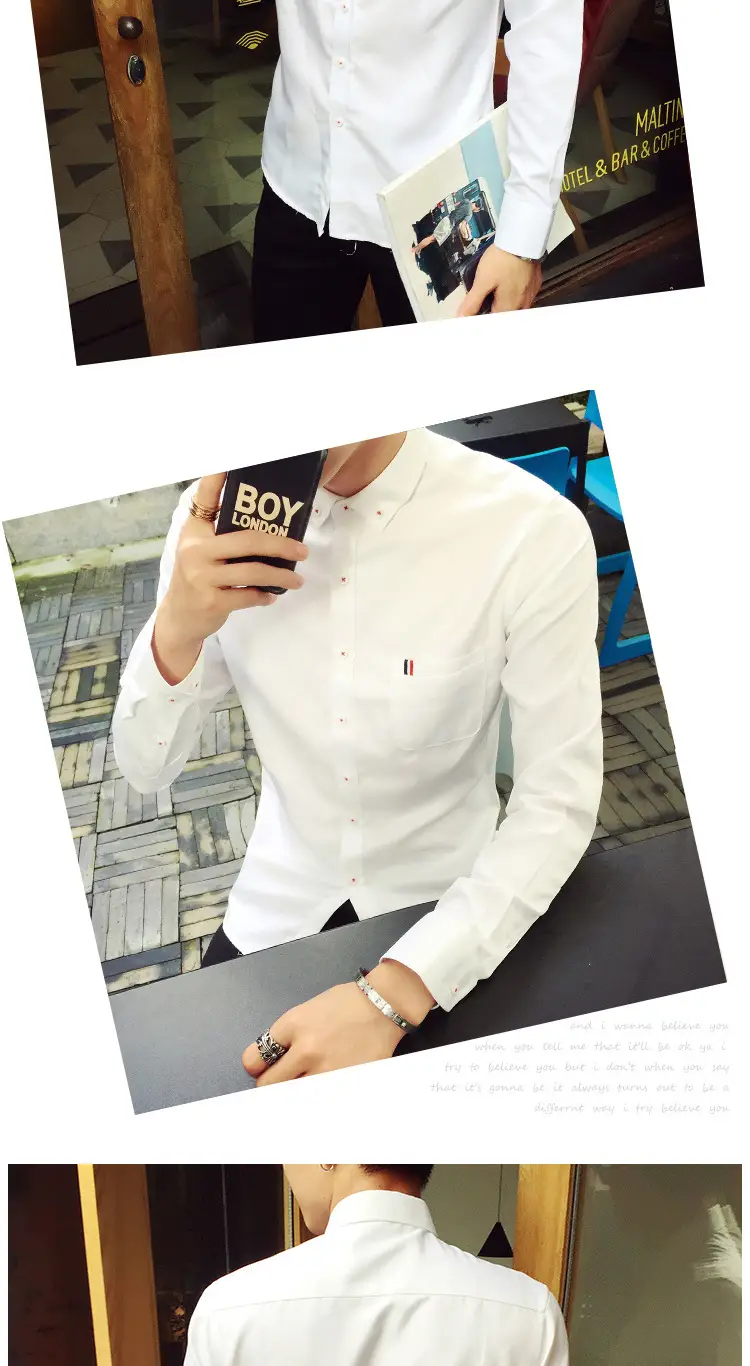 Men's White Slim Fit Long Sleeve Korean Style Shirt — feature 4